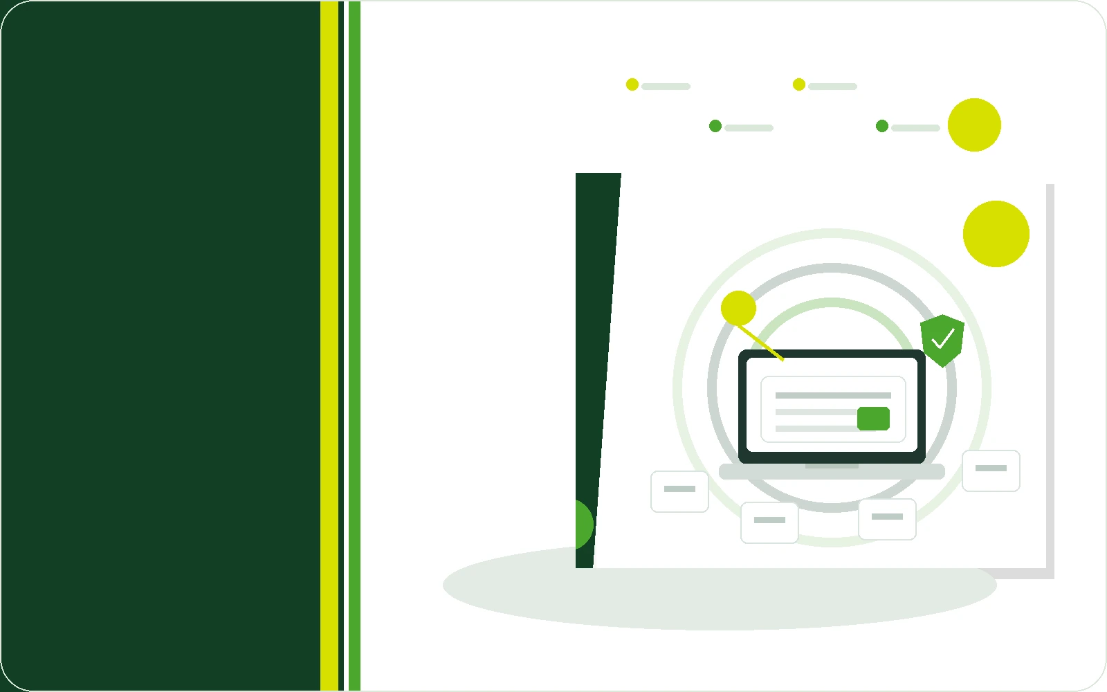 Illustration of security governance controls, access checks, and a protected dashboard